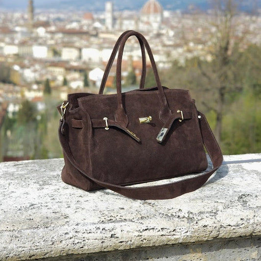 Monica Handbag Chocolate Brown Suede