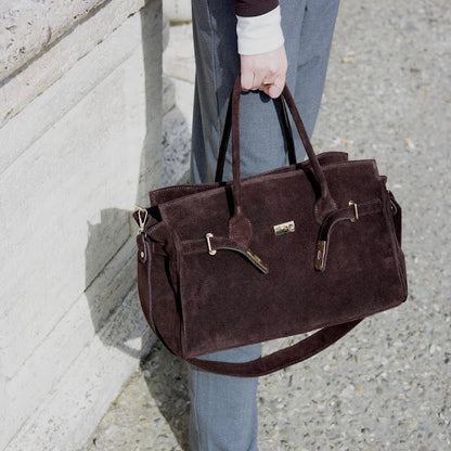 Monica Handbag Chocolate Brown Suede
